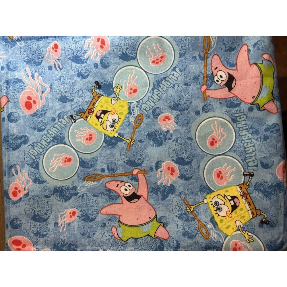 Vintage Rare Y2k Fabric SpongeBob Patrick Star  Jellyfishing! Viacom 2002